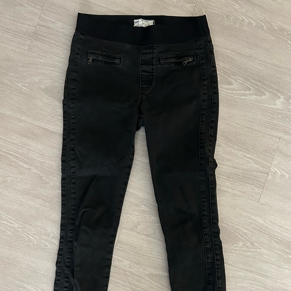 free people black wash stretch denim skinny jeans zipper pockets